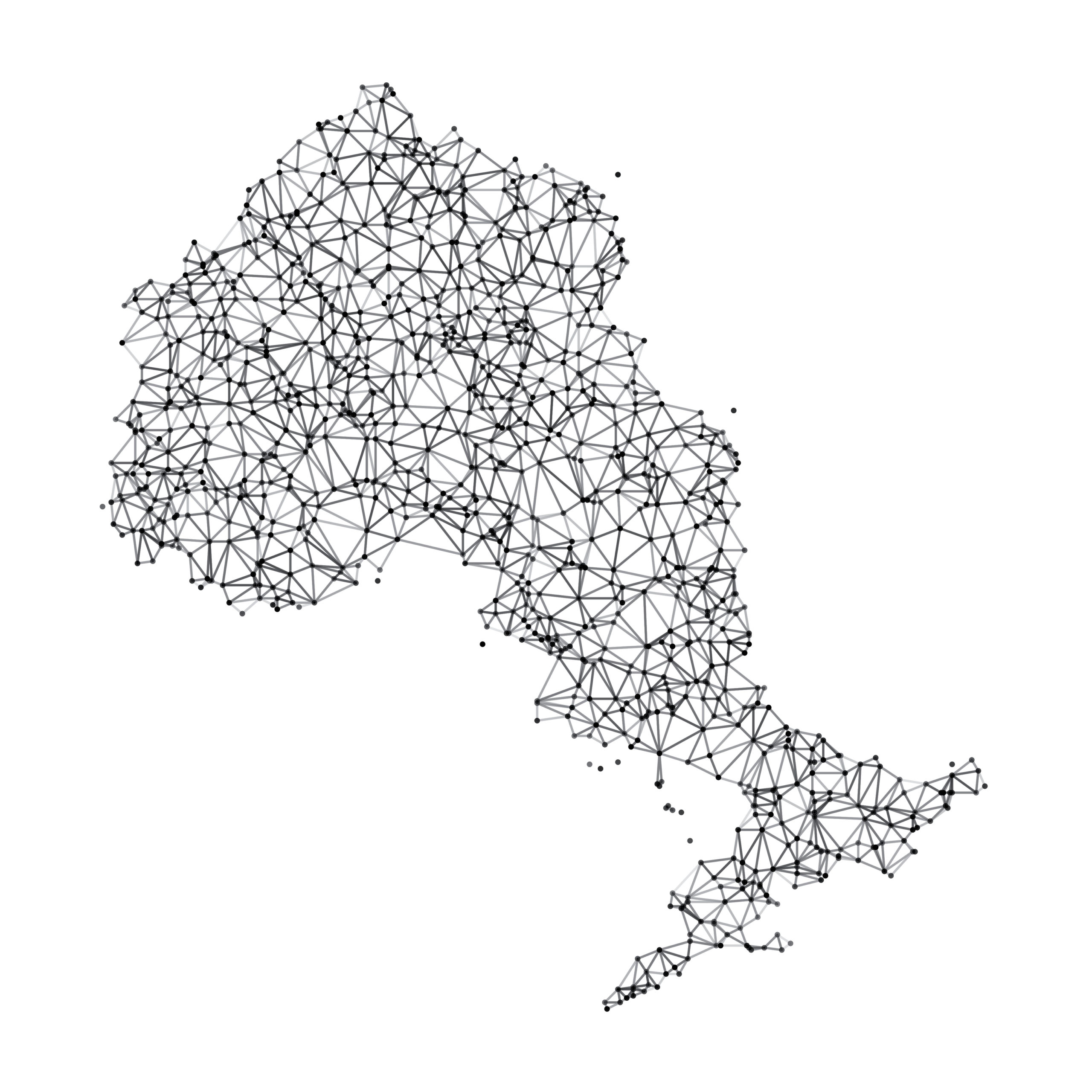 Ontario Map Network in Black And White